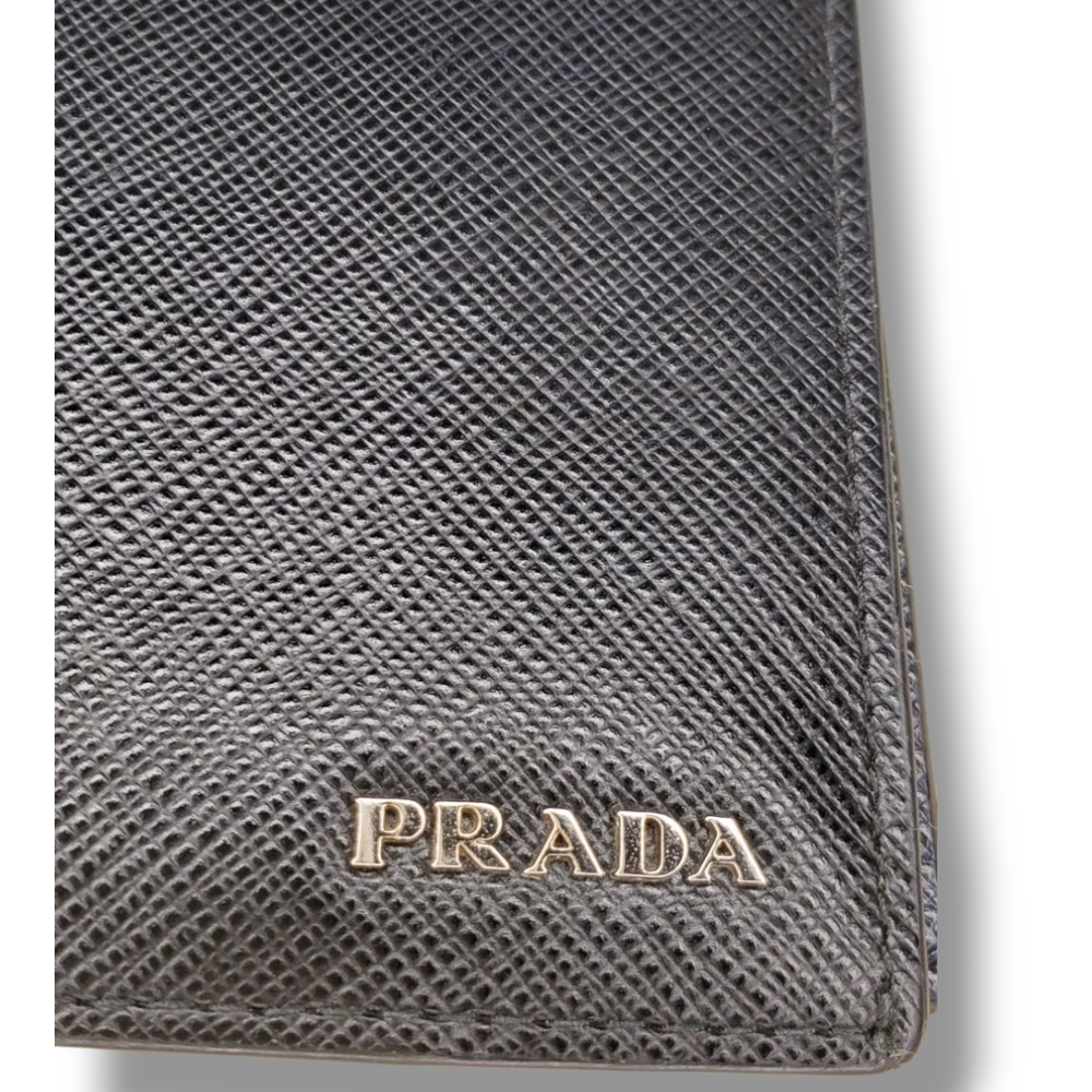 Prada Bicolor Black & Blue Saffiano Leather Long Wallet Sleek Minimalist Design - Picture 4 of 14